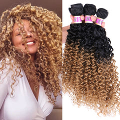 Kinky Curly Hair Bundles 16 18 20 Inches 3 Pieces One Pack Quick Weave Hair Bundles Soft Curly Synthetic Hair Extensions for Women(Color 2)