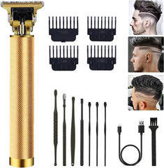 Professional Cordless Hair Clipper and Trimmer for Men, T Blade Zero Gapped Rechargeable Beard Shaver, Hair Cutting Kit With Ear Spoon Tool Set, Black