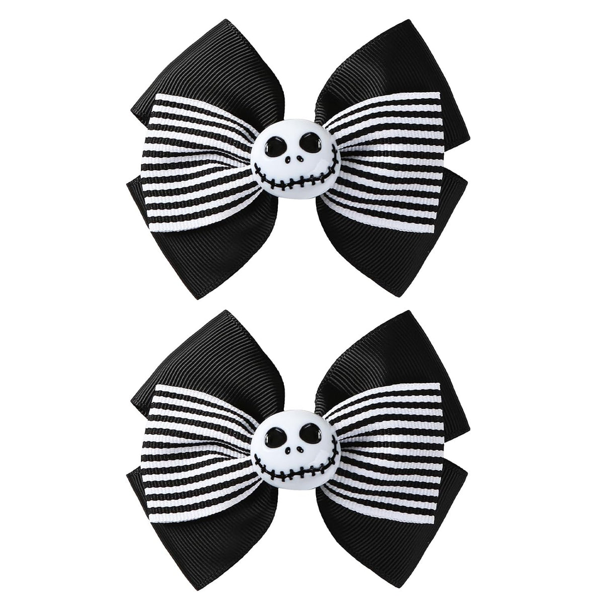 2Pcs Ghost Skull Hair Bows Black White Striped Ribbon Hair Clip Christmas Halloween Accessories Party Decorations