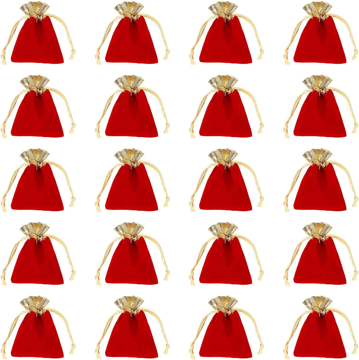 HARFINGTON 20pcs Flocked Cloth Drawstring Bag 3.1 x 3.9 Inch Jewelry Flocked Pouches Gift Bags for Wedding Party Favor Candy Jewelry Packaging Organizing Storage, Gold Red