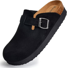 Torotto Womens Clogs Cork Footbed Suede Slippers Arch Support Potato Shoes with Adjustable Buckle
