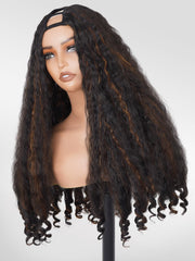 Afro Wig V Part Kinky Curly Wigs for Black Women, 180% Density Wear and Go Glueless Wig with Unique Bouncy Curls in the End, Synthetic No Leave out Clip in (#1B Black wig, 24 Inch)