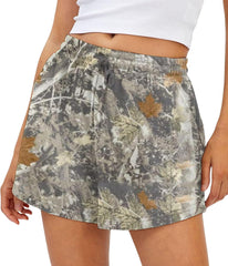 Camo Sweat Shorts for Women Drawstring Elastic Waist Maple Leaf Print Lounge Athletic Shorts with Pockets