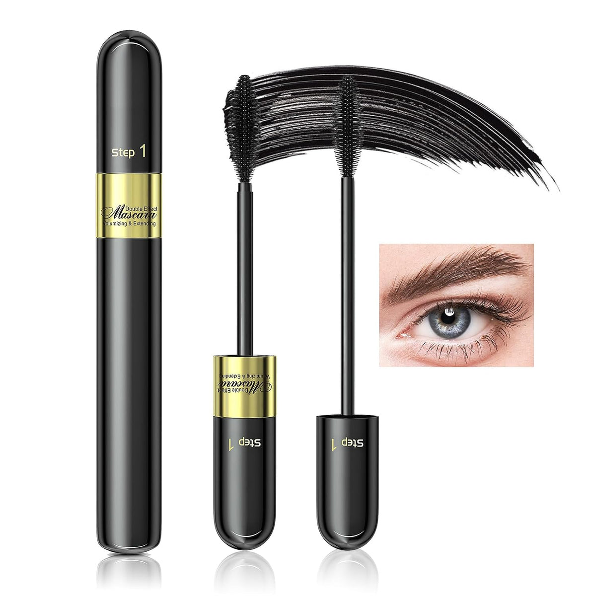 Black Mascara Liquid Lash Extensions - Tubing Mascara for Added Length and Lift - Black, Waterproof & No Flaking 2 in 1, for Natural Lengthening & Volumizing, All Day Full (Pack of 1)