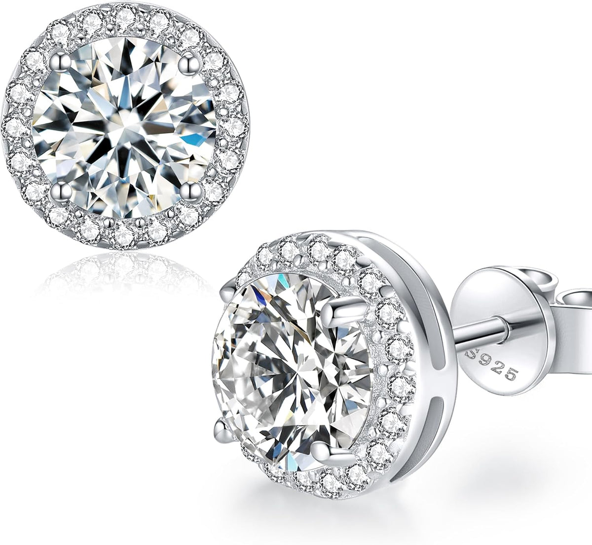 Moissanite Earrings Studs for Women, Round Cut D Color VVS1 Clarity Lab Created Moissanite Studs Earrings for Men S925 Sterling Silver Plated with 18k White Gold Jewelry