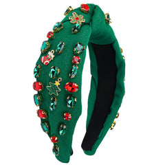 Christmas Headband for Women Pearl Knotted Headband Xmas Red Green Pearl Rhinestone Crystal Jeweled Hairband Fashion Elegant Ladies Wide Top Knot Hair Bands Headpiece Holiday Outfits Gifts (Green)