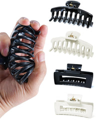 Mesovor 4 Pack Silicone Flexible Hair Claw Clips, Nonslip Large Bendable Claw Clip | Soft Hair Grip Hairclips for Thin and Thick (Black, Coffee)