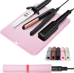Quccefods Large Heat Resistant Silicone Mat for Hair Tools: Curling Iron, Flat Iron, Hair Straightener - Portable Hair Styling Pad Cover