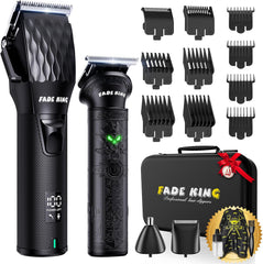 FADEKING® Professional Hair Clippers for Men - Cordless Hair Clippers, LCD Display Barber Clippers for Hair Cutting & Mens Grooming with Travel Case (Gold+Bronze)