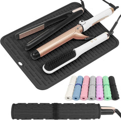 AMIJEAL Oversize Silicone Heat Resistant Mat for Hair Tools, Curling Iron Mat, Hot Tools Holder, Portable Flat Iron Hair Straightener Pad Cover for Travel Vanity Salon(14.2" x 11.0")