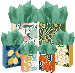 qiqee Clash Flowers Gift Bags with Tissue Paper Mulit Assorted Sizes 10PCS Present Party Favor Birthday Bags(2pcs Large 13", 4pcs Medium 9", 4pcs Small 6"，30pcs Tissue Paper)