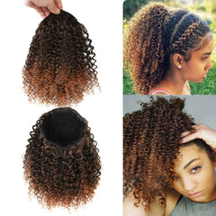 Short Afro Kinky Curly Ponytail Hair Piece for African American Ponytail Extension Synthetic Afro Kinky Curly Ponytail for Women (Black(1B#))