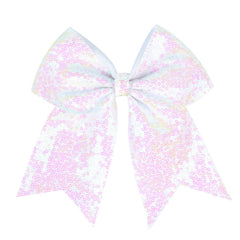 Jumbo Glitter Cheer Bow Clip - 7 Inch Large Cheerleading Sequin Hair Bow with Tails for Girls Teen Softball Cheerleader Outfit Uniform (Rainbow)