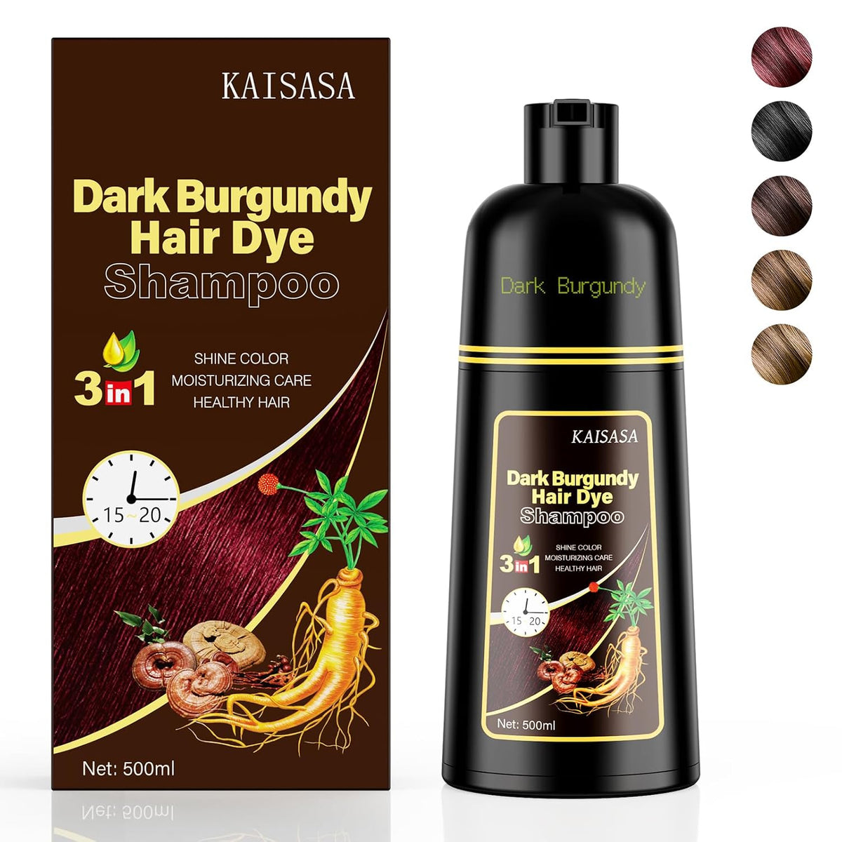 Black Hair Dye Shampoo 3 in 1, Hair Color Shampoo for Women and Men, Hair Dye to Cover Gray Hair, Herbal Ingredient Shampoos for Grey Hair Coverage 500ml (Black)