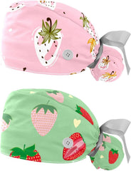 2 Packs Dinosaur Working Cap with Buttons & Ribbon Ties, Scrub Surgery Cap for Women, One Size Working Head Cover