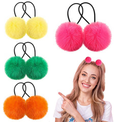 8 Pcs Fluffy Elastic Ball Hair Accessories - Pom Pom Scrunchies in 4 Colors (Pink Series) for Girls, Toddlers and Christmas