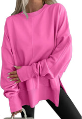 Sweatshirt for Womens Fashion Long Sleeve Crew Neck Side Slit Pullover Tops Casual Loose Fit Sweatshirts