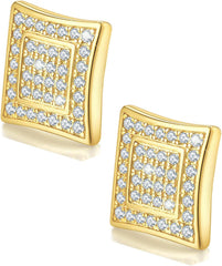Earrings for Men-Gold Plated Earrings Silver Stud Earrings for Sensitive Ears Hypoallergenic Large Circle Square CZ Mens Earrings Set Aretes De Hombre
