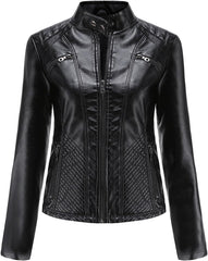 Faux Leather Jacket Women Motorcycle Zipper Bomber PU Bike Coat with Pockets Fashion Winter Outfits Streetwear