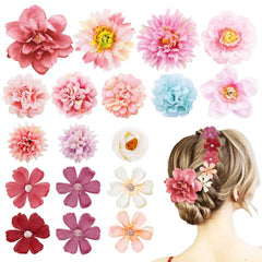 21 PCS Hair Flowers Boho Hair Barrettes Accessories Hawaiian Silk Flower Clips Girls Purple Blue Floral Bride Headpiece Festival(BLUE & PURPLE)