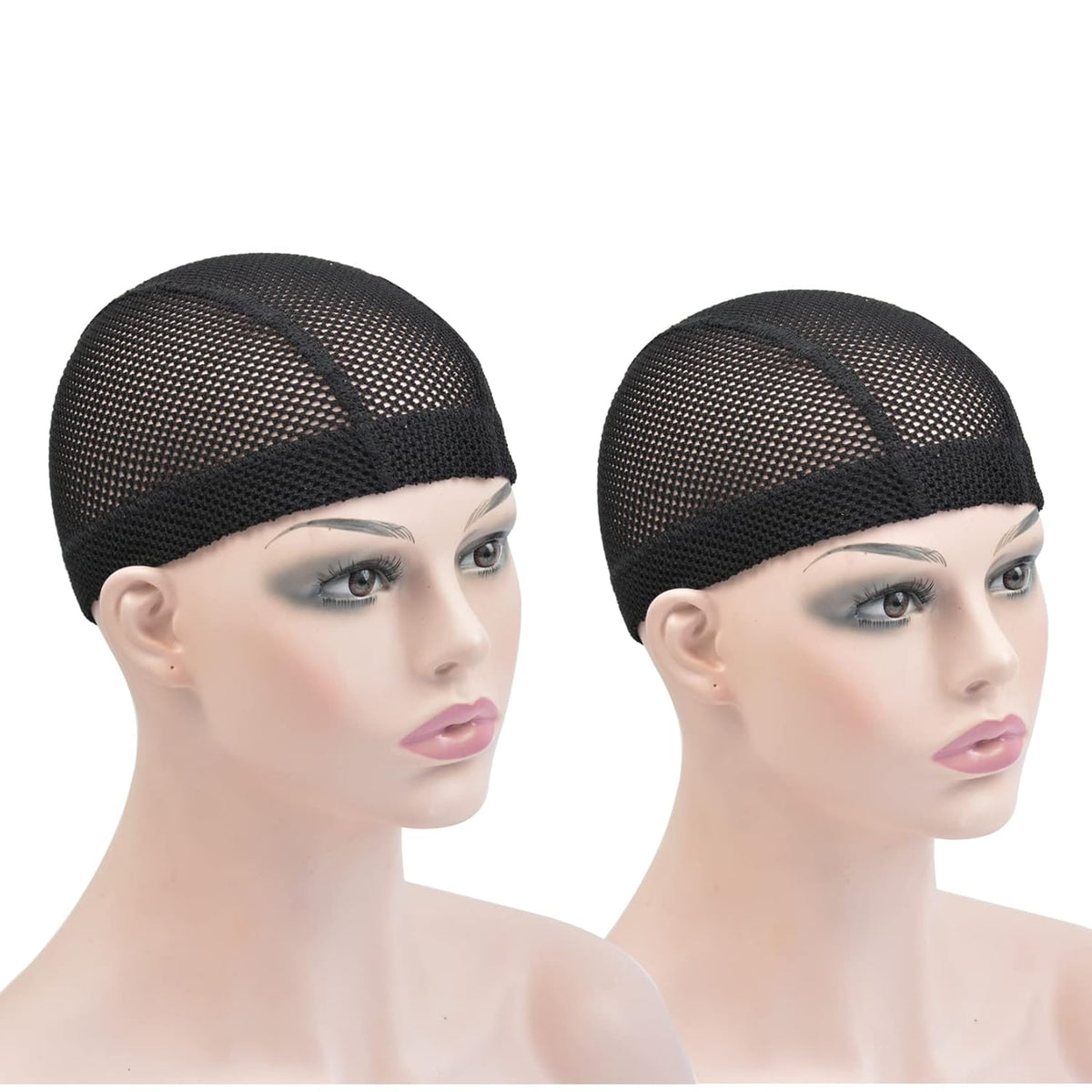 2 Pcs 1.4X3 Inch U Part Wig Cap for Making Wig Lace Wig Cap Dome Mesh Stretch Weaving Wig Caps (Medium Black)