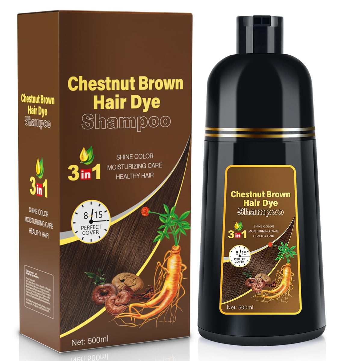 Black Hair Dye Shampoo Instant & Easy 3-in-1 Hair Color Solution for Men and Women - Herbal Formula, Ammonia-free, Lasts 30 Days - 16.90 oz