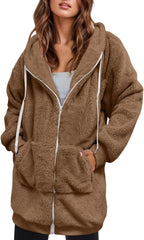 Womens Oversized Sherpa Jackets Trendy Zip up Long Sleeve Fuzzy Fleece Tunic Sweatshirt Casual Lightweight Cozy Coats