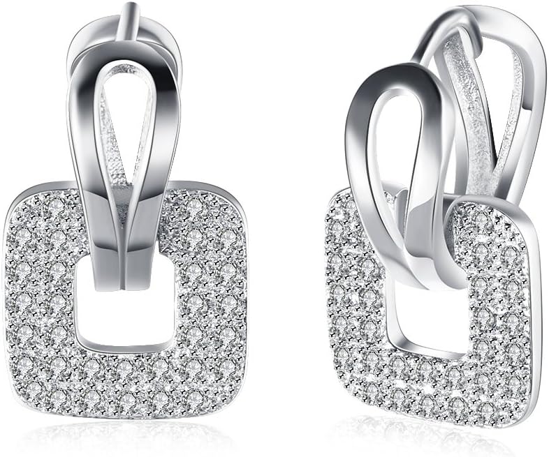 14K Rose Gold Plated CZ Hoop Earrings For Women Men Fashion Cubic Zirconia Geometric Square Earrings