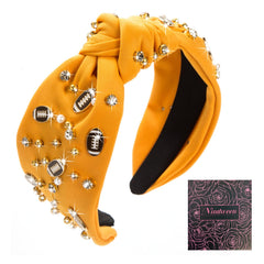 Women's Fashion Football Headband Black Red Orange Blue Pearl Rhinestone Jeweled Knotted for Girl's Fashion Cute Wide Headband for Mother's Day,Christmas,Birthday Gift