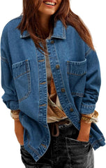 Womens Oversized Denim Jackets Button Down Loose Casual Long Sleeve Jean Jackets for Women Trendy 2024 Shacket Jacket