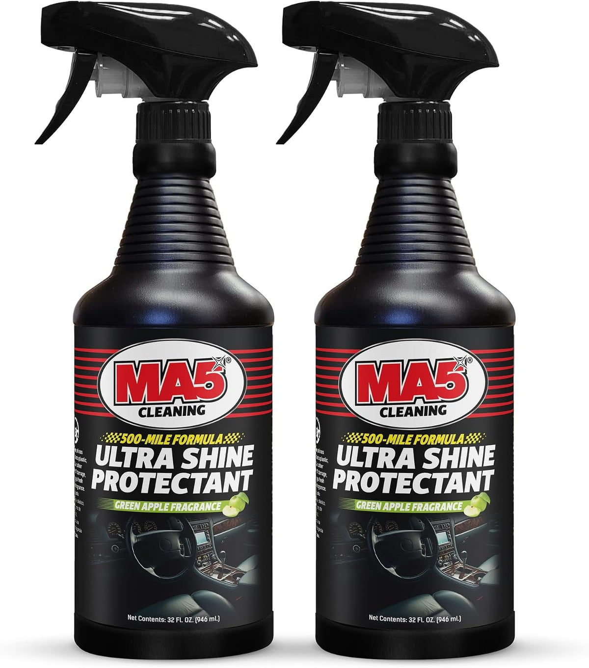 MA5X Ultra Shine Protectant | Car Interior Cleaner | Multi-Surface Car Interior Protectant with Green Apple Scent | UV Resistant | 32oz Spray Bottle | Pack of 1