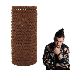 20-Piece Braided Hair Ties For Men - Elastic, No Damage, No Slip, No Rip - For Curly, Thick, Long Hair (Black, Brown, Khaki)