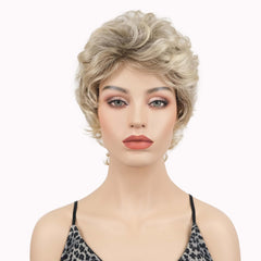 Lydell Women's Short Curly Wavy Wig Synthetic Hair Full Wig 6 inches (L16-613 Blonde with Highlights)
