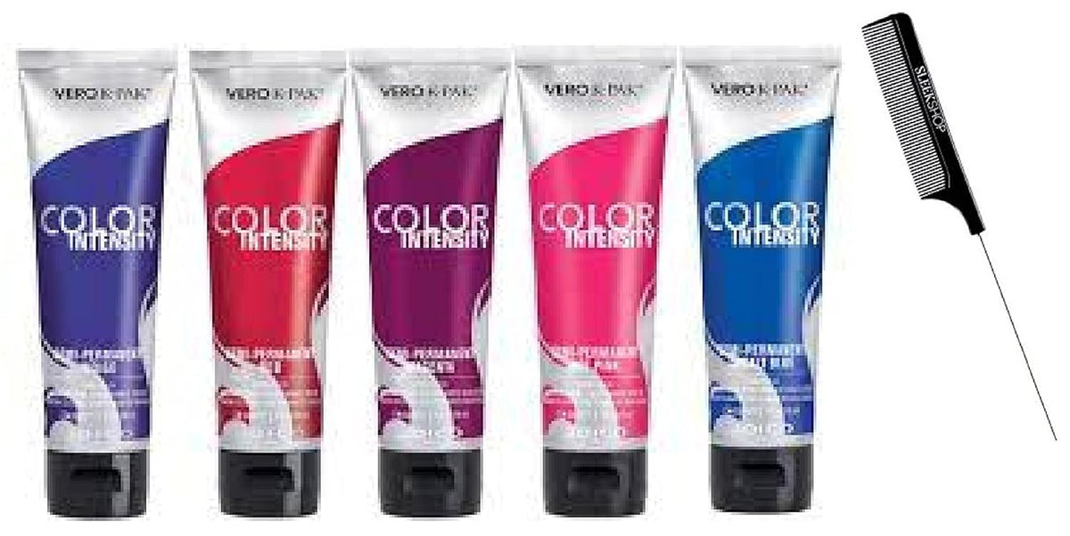 Comb + Co𝐥o𝐫 Int𝐞n𝐬it𝐲 by J, SEMI-PERMANENT Creme Hair Color, Deep, Bold, Vibrant Colours (w/SIeekshop Rat Tail Pin Comb) Cream Haircolor Dye (Am𝐞thy𝐬t PurpI𝐞)