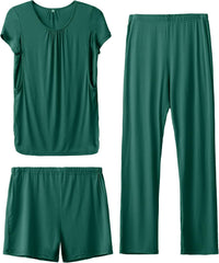 SUNNYBUY Womens Maternity Nursing Pajamas Set, Short Sleeve Breastfeeding Shirts，Pregnancy Shorts & Pants 3 Piece Nursing PJS