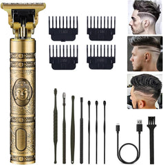 Professional Cordless Hair Clipper and Trimmer for Men, T Blade Zero Gapped Rechargeable Beard Shaver, Hair Cutting Kit With Ear Spoon Tool Set, Black