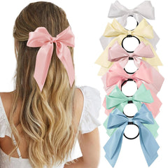 Yougeigy 6PCS Bow Hair Ties, Satin Hair Ribbon, Ribbon Hair Bows for Women Girls, Elastics Hair Scrunchies for Thick Thin Hair, Bows Hair Accessories with Long Tail, Black