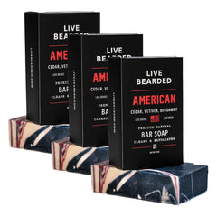 Live Bearded All-Natural Bar Soap for Men, 3-Pack of 5 oz - Made in the USA - Exfoliates and Moisturizes - Charcoal, Pumice, Shea Butter | Forge Scent - Hinoki Cypress, Clove, Amber