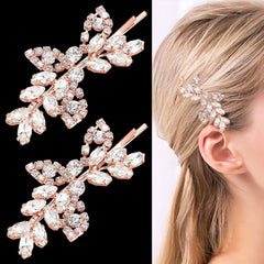 2 Pieces Rhinestone Bridal Hair Pins Leaf Bridal Wedding Hair Pins Crystal Hair Accessories Silver Rhinestone Jewelry Barrette for Brides Bridesmaids Flower Girls