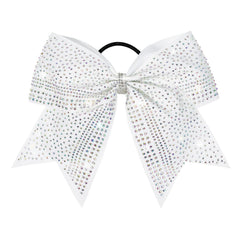 DEEKA 1 PCS 8" Large Glitter Cheer Bows with Iridescent Rhinestones Colorful Stiff Hair Elastic Band Ponytail Holder for Cheerleader Girls Sports (Black)
