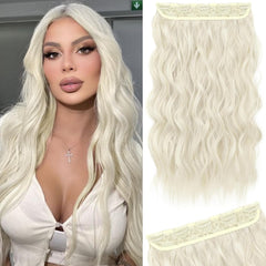 REECHO 20" 1-Pack 3/4 Full Head Curly Wave Clips in on Synthetic Hair Extensions HE008 Hairpieces for Women 5 Clips 4.5 Oz per Piece - Black brown