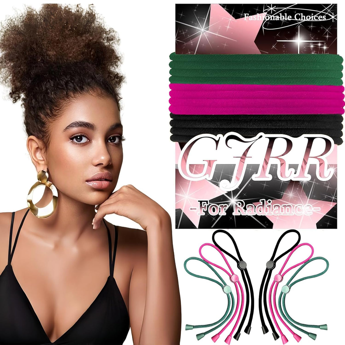 Adjustable Hair Ties for Thick, Curly Hairstyles - Afro Puffs, Ponytails, Locs, Pineapples for Black Women and Girls (Pack of 6)