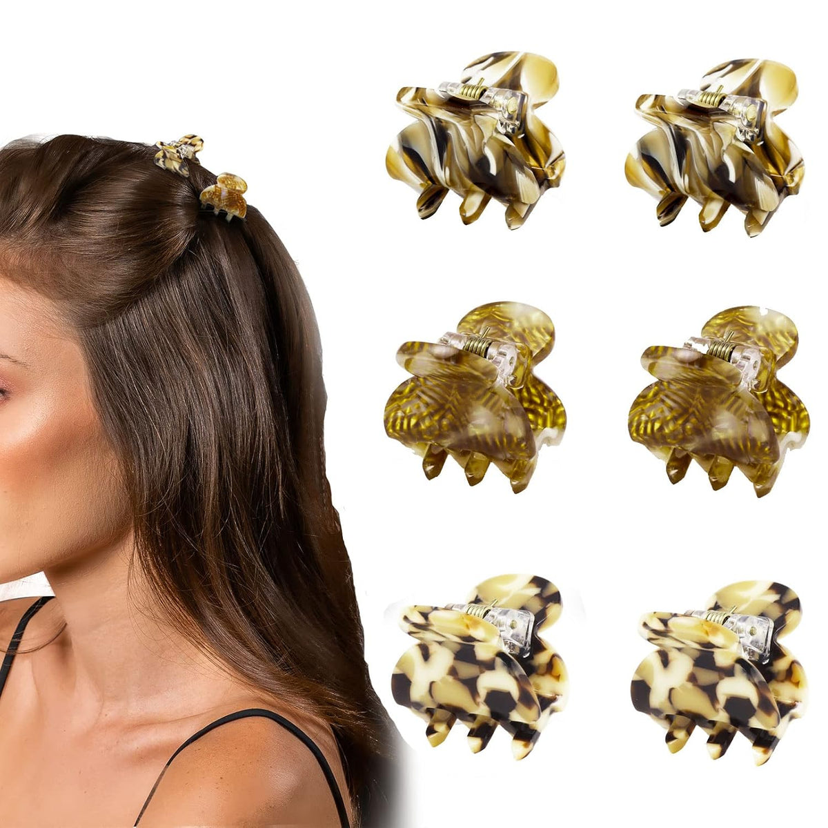 Cobahom Hair Clip, 6Pcs Small Hair Clips Mini Hair Claws Tortoise Shell Leopard Acrylic Hair Jaw Clips Clamps for Women Girls Thin Thick Hair