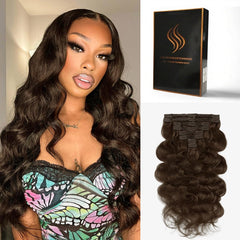 Clip in Hair Extensions Real Human Hair Body Wave 1B Natural Black Clip in 100% Brazilian Remy Human Hair Extensions 8pcs Per Set with 18 Clips Double Weft 16 Inch 90g/3.6oz