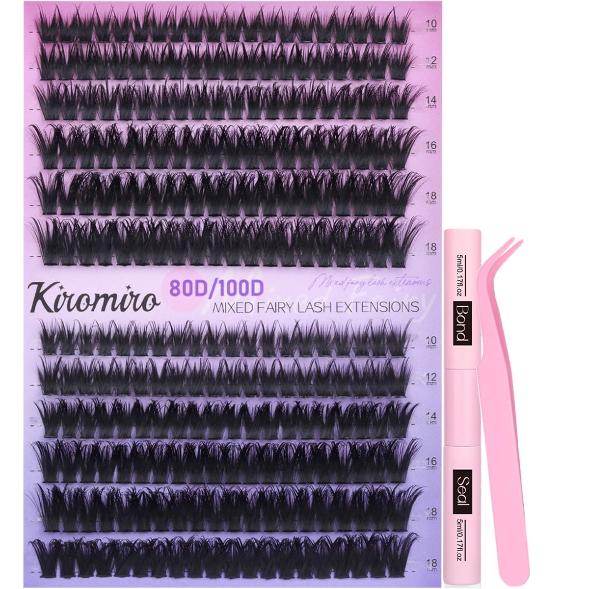 Kiromiro Lash Clusters Kit Manga Cluster Eyelash Extensions 10-16mm Fairy Lash Extension Kit with Bond and Seal 120pcs DIY Wispy Eyelash Clusters Kit