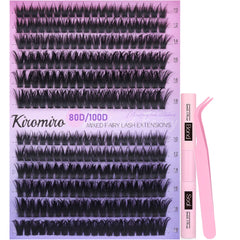 Kiromiro Lash Clusters Kit Manga Cluster Eyelash Extensions 10-16mm Fairy Lash Extension Kit with Bond and Seal 120pcs DIY Wispy Eyelash Clusters Kit