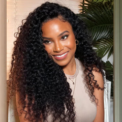 Half Wig Human Hair Deep Wave 20 Inch 3 In 1 Seamless Flip Over Half Wigs Human Hair Glueless Wear and Go Wigs for Black Women Curly Half Wig Headband Wig Beginner Friendly 180% Density Natural Black