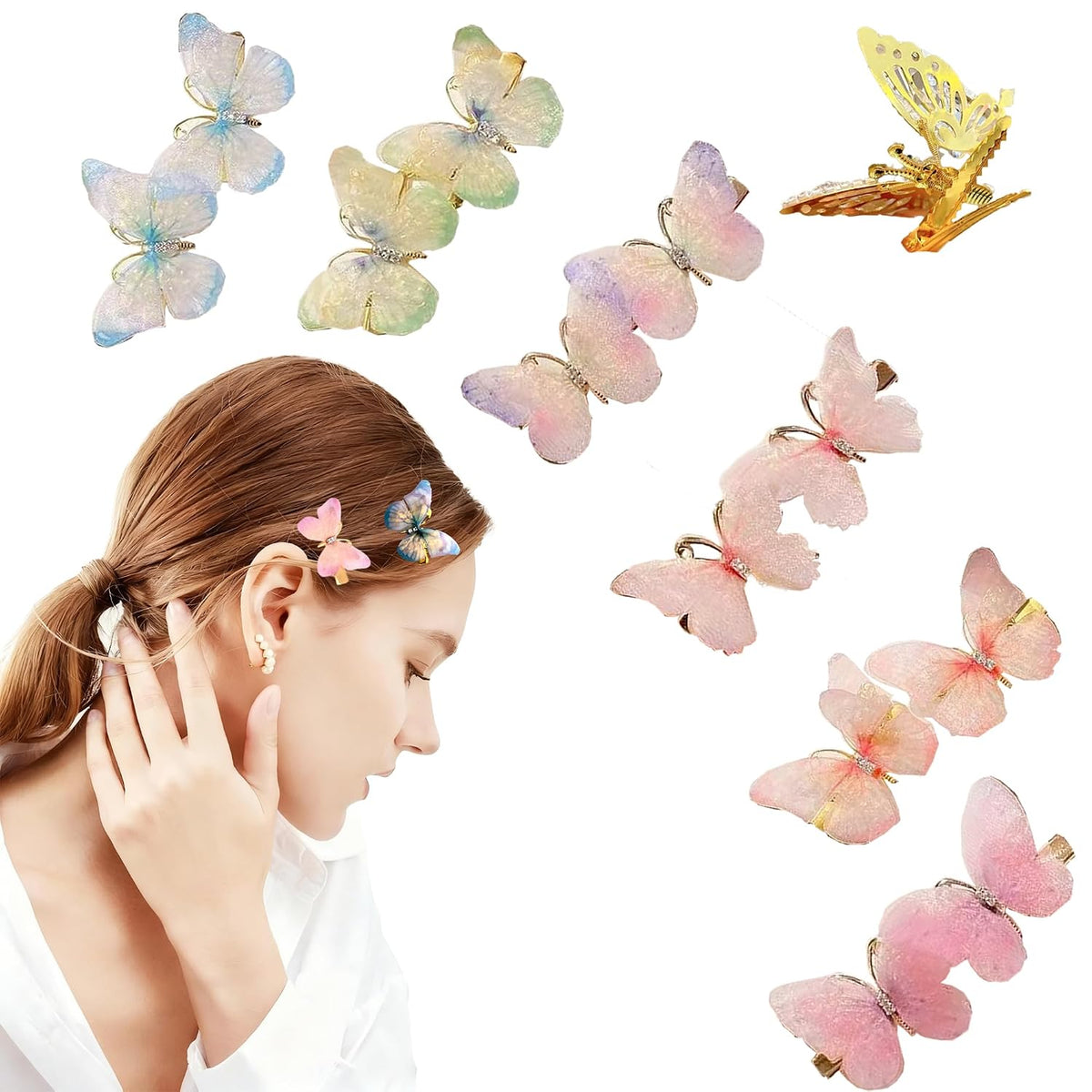 Butterfly Hair Clips for Women and Girls, 12Pcs Butterfly Hair Clip, Y2K Crocodile Hair Clips, Cute Fairy Hair Accessories for Fashionable Women and Girls.