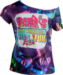 90s 80s Outfit for Women 80's Theme Party Disco Shirt Off The Shoulder Tops Vintage 90s Neon Off Shoulder Top