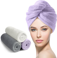 YFONG 3 Pack Hair Drying Towels, Hair Towel with Button, Super Absorbent Microfiber Hair Towel for Curly Hair, Fast Drying Hair Wraps for Women Girls, Microfiber Towel for Hair
